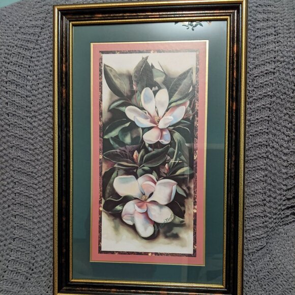 Vintage Home Interior and Gifts White Magnolias and Leaf Pictures - Picture 1 of 2